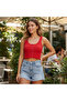 Women's Knitwear Thick Straps Red Color Crop Tshirt Bb2745 - 3
