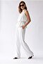 2203 Women's Halter Neckline Elastic Waist Palazzo Top and Bottom Set White - 3
