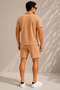 Men's Crepe Fabric Breathable Short Sleeve Shirt and Pocket Shorts Set - Beige - 4