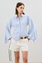 Baby Blue Striped Women's Shirt with Tie Sleeves