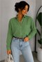 Women's Oil Green Cotton Linen Single Pocket Bohemian Pinterest Oversize Shirt
