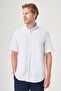 White-Blue Buttoned Collar Short Sleeve Pocket Oxford Comfort Fit Cotton Shirt 1004260187 - 3