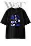 Sea Creatures Design Printed Unisex Black Oversize T-Shirt