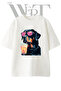 Rottweiler Sunglasses Design Printed Unisex White Oversize T-Shirt