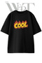 Cool Flame Design Printed Unisex Black Oversize T-Shirt