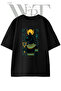 Bastet Tanrica Design Printed Unisex Black Oversize T-Shirt