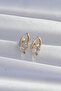 Brass Gold Color Large Zircon Stone Curved Minimal Butterfly Hoop Earrings - 3
