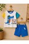 100% Cotton Pocketed Dinosaur Printed Double Baby Set with Snap Fasteners at the Neck - 2
