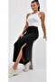 Women's Black High Waist Side Slit Soft Modal Combed Cotton Stretchy Maxi Skirt - 2