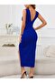 Women's Strappy Deep Chest Cutout Slit Long Janjan Crepe Dress - 3