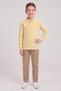 Boys' Yellow Long Sleeve Polo Collar T-Shirt Beige Ribbed Waist Canvas School Pants Bottom - Top Set School Outfit - 2