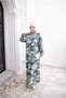 Khaki Half-Buttoned Layered Viscose Dress with Elastic Sleeves - 2