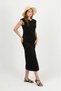 Black Shoulder Detailed Waist Gathered Slit Double Fabric Midi Dress Tns-9002 - 5