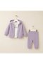 Embroidered Front Triple Baby Girl Ribbed Cotton Set - 2