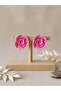 Women's Earrings Large Pink Rose Model - 6 cm Minimalist Hoop/ Stud Rose Flower Earrings - 2