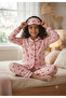 Girl's Front Buttoned Cherry Patterned Eye Patch Cotton Long Sleeve Pajama Set - 5