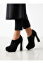 Black Suede Leather Platform Heeled Shoes