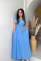 Double Breasted Sleeveless Straw Knitted Rope Detail Dress Blue