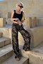 Dark Black Adjustable Waist Leopard Print Wide Leg Pants Mg2095 - 4