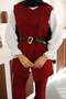 Belted Vest Trouser Set - Burgundy - 5