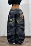 Navy Blue Vintage Vintage Printed Streetwear Unisex Baggy Pants