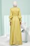Oil Green Side Tie Sleeve Detailed Janjan Evening Dress - 5