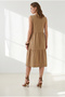 Women's Camel Crew Neck Segmented Sleeveless Cotton Dress Elb-19002665 - 5