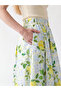 Elastic Waist Lemon Printed Pleated Skirt - 3