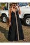 Women's Strappy V-Neck Ethnic Stripe Detailed Long Viscose Dress - 3