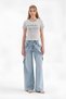 Women's Striped Fabric Detailed Slim Fit Design Tshirt with Embroidery on the Front - 2