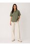 Women's Linen Blend Khaki Short Sleeve Oversize Shirt Relaxed Fit Daily Casual Shirt - 2