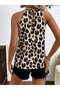 Women's Halter Neck Detailed Leopard Single Jersey Blouse - 5