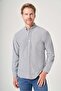 Gray Buttoned Collar Long Sleeve Pocketless Slim Fit Cotton Shirt 1004260205