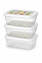 Set of 3 1200 ml Rectangular Storage Containers, Fruit Patterned Transparent Stackable Food Container