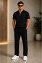 Premium Ribbed Ottoman Fabric Zipper Detailed Unisex T-Shirt and Pants Set Women's and Men's Set - 2