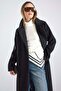 Button and Snap Detail Premium Coat with Punto Stitching Black 3171 - 4