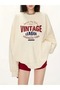 Women's Beige Vintage Printed Crew Neck Sweatshirt
