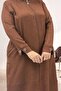 63017 Large Size Zippered Melange Linen Cap - Brown - 2