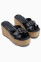 Malena Black Straw Wedge Heeled Women's Slippers - 3