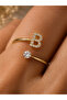 Adjustable Gold Color Zircon Stone Ring with Letter B |   Minimal Letter Ring |   Elegant Women's Ring |   Gift - 3
