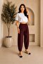 Burgundy Crepe Fabric Shalwar Model Elastic Waist Trousers - 2