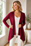 Women's Long Sleeve Open Front Asymmetrical Cut Lycra Flowy Loose Comfortable Burgundy Plus Size Cardigan - 7