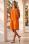 Orange Pool Collar Low Sleeve Pocketed Robe and Muslin Woven Dress with Embroidery on the Sides 95 55
