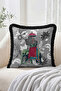 Retro Fringed Throw Pillow Cover with Elephant Figure and Umbrella Theme Floral Pattern - Decorative Pillowcase