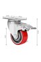 Polyurethane (PU) Silent Castor- Set of 4 Heavy Duty 2 Brakes + 2 Swivel Caster Wheels, Locking Industrial Plate Caster for Furniture, Workbench,With Screws (Red, 3 INCH) - 4