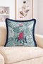 Elephant Figured Umbrella and Flower Motif Fringed-Tasseled Throw Pillow Cover Vintage Decorative Pillowcase