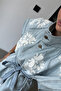 Embroidered Front with Belt Long Light Blue Denim Vest - 3