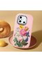 Poco C55 Compatible Case Camera Protector Pink Silicone Couple Phone Case with Floral Pattern - 2
