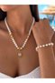 Double Pearl Combination Sun Charm Necklace and Bracelet Set, Tarnish-Resistant Bohemian Summer Special Design Combination - 2