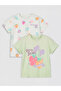 Original Oval Collar Printed Girls' T-Shirt 2-Pack